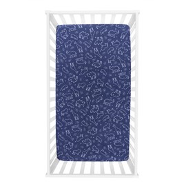 Starry Safari Fitted Crib Sheet - 100% Cotton; Navy, White; Fully Elasticized; 10-Inch Pockets; Fits Standard Crib Mattress 28 in x 52 in;