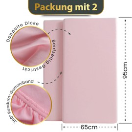 Bunnyjik GOTS Certified Organic Fitted Sheets 95 x 65 cm for Travel Cot, Set of 2, Double Thickness, Ultra Soft - Baby Bedding Suitable for Travel Cot 95 x 65 cm