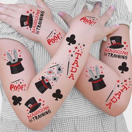 Big Dot of Happiness Ta-Da, Magic Show Temporary Tattoos for Kids, Magician Birthday Party Favors, Magical Decorations, Magic Show Accessories, Red Party Supplies, 12 Sheets