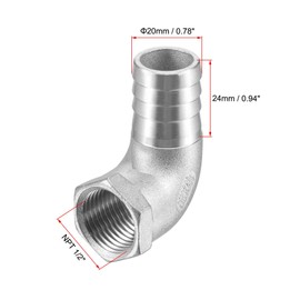 sourcing map 304 Stainless Steel Hose Barb Fitting Elbow, 20mm Barbed x 1/2" NPT Female Pipe Connector Adapter for Water Fuel Air