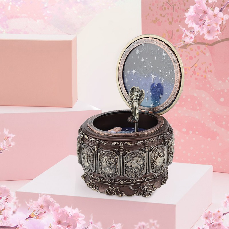 Vintage Music Box with 12 Constellations Rotating Goddess Twinkling LED