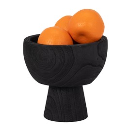 Sagebrook Home Paulownia Wood Decorative Bowl - Handcrafted Black Wood Pedestal Bowl - Modern Home Accent for Living Room, Office, Bedroom - 8" Black