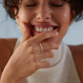 GLOQUAT 18K Gold Half Eternity Ring, Women's CZ Stones Ring, Stackable Ring, Anniversary Ring, Size 8