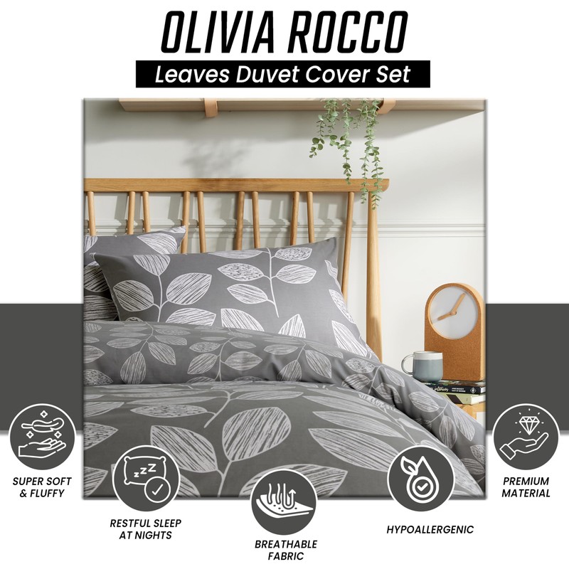 Olivia Rocco Leaves Printed Duvet Cover Set Hotel Quality Reversible