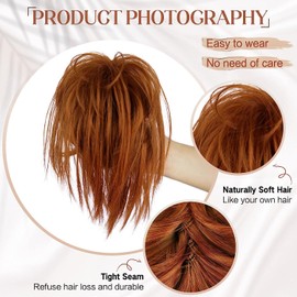Copper Red Messy Bun Hair Extensions, Claw Clip Short Ponytail Hair Extensions Natural Straight Synthetic Fake Hairpiece Short Bun Hair Chignons for Women Girls