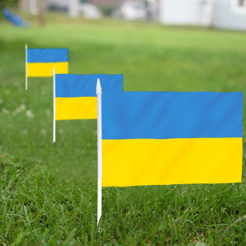 Anley Ukraine Mini Flag 12 Pack - Hand Held Small