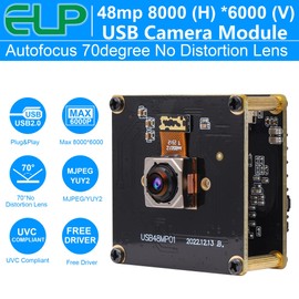 ELP 48MP Fast Autofocus USB Camera Module with 70degree No Distortion Lens for Computer Mini UVC USB2.0 Industrial Webcam Board 8000 * 6000 USB with Camera for Laptop PC Raspberry pi Jetson Nano