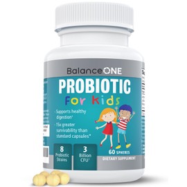 Balance ONE Probiótico infantil de liberación prolongada hasta 15 veces más supervivencia, 3 mil millones de UFC, apoyo intestinal y digestivo para...
