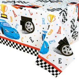 WERNNSAI Rectangular Racing Tablecloth - 274 x 137 cm Disposable Plastic Checkered Table Covers for Kids Birthday Game Sports Events Racing Car Party Supplies