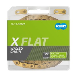 KMC Bicycle Chain, Flat Top, TiN Gold, 126 Links, Waxed, Compatible with SRAM AXS & Transmission, Gold