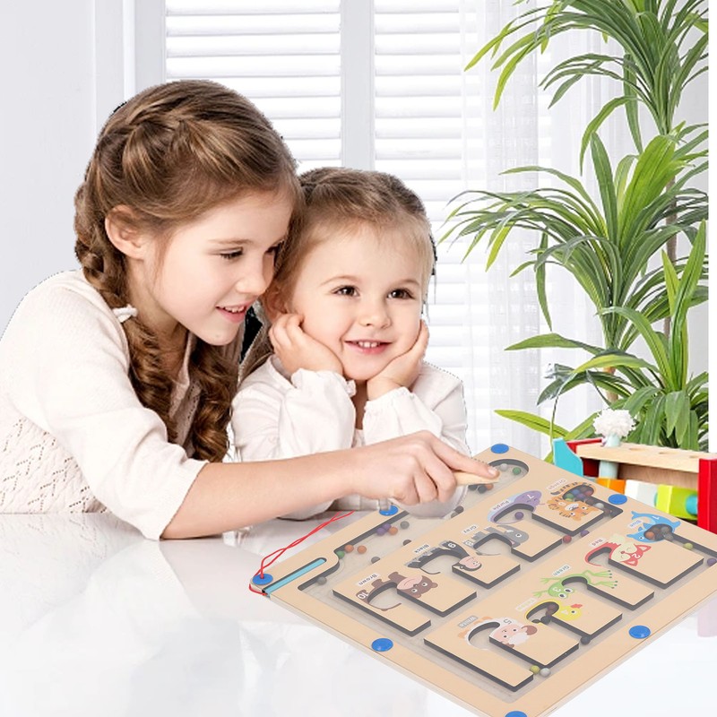 Magnetic Color and Number Maze Board Early Education Wooden Matching