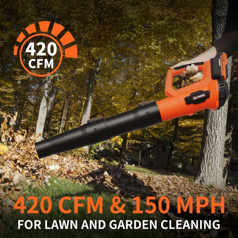 Leaf Blower, 21V Cordless Electric Blower with 2 2.0Ah Batteries