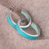 TaYolnFaSo Blue Enamel Hoop Earrings for Women C Shaped Round