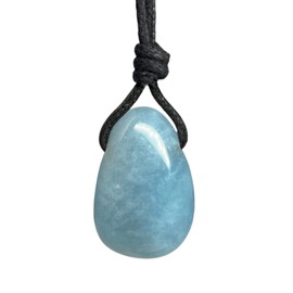 Luck Strings - Colgante de piedras preciosas de aguamarina, joyería de vidrio de berilo genuino para hombres y mujeres, tamaño ajustable, piedra natal de marzo, Adjustable - opens from 16" to 32" inches, Gema, Aguamarina