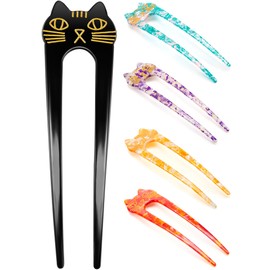 Taiyin French Hair Pin Women U Shaped Hair Pin Hair Sticks for Long Hair Hair Forks Cat Hair Pin 2 Prong Hair Sticks for Girls Elegance Vintage Hair Accessories (5, Vivid Color)