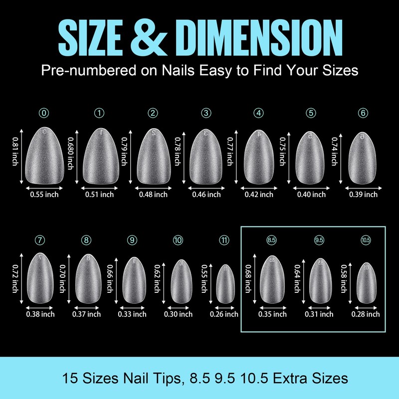 TOMICCA Nail Tips, 360 Pieces, Full Cover Soft Gel Tips,
