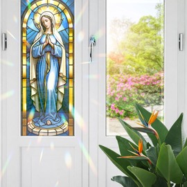 Decorative The Merciful Virgin Mary Stained Glass Window Film, The Merciful Virgin Mary Stained Glass Window Film for Bathroom Door Heat Anti UV R1