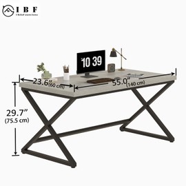 IBF Gray Computer Desk, Modern Writing Study Desk for Home Office, Industrial Wooden Metal Executive Work Desk, Simple Pc Gaming Laptop Workstation Computer Table in Bedroom, Light Grey Oak, 55 Inch
