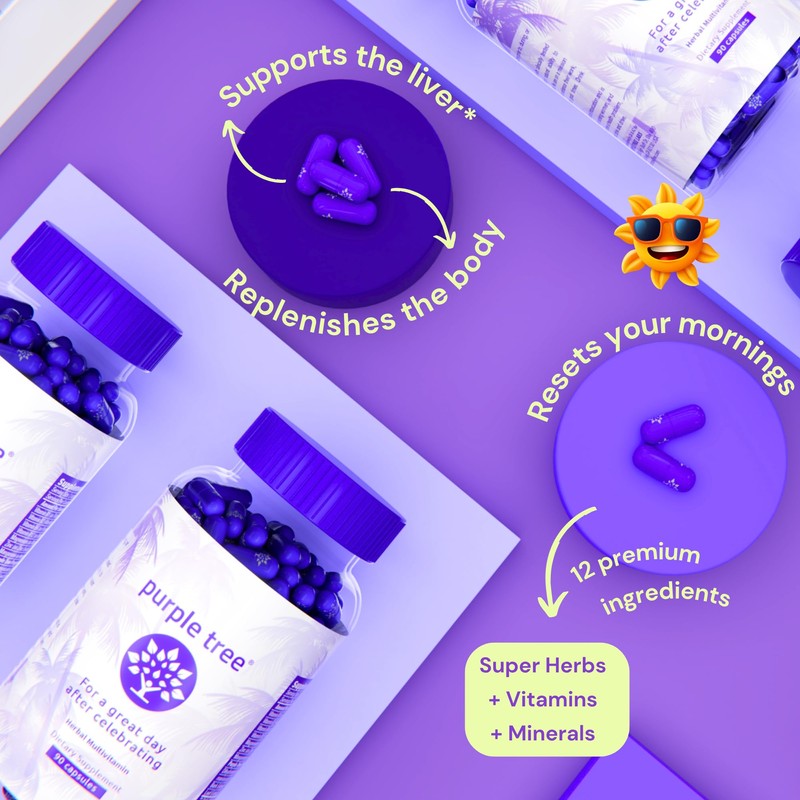 purple tree Post-Celebration Wellness Supplement | Liposomal Dihydromyricetin (DHM), L-Glutathione,