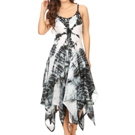 Sakkas 902 Annabella Corset Bodice Handkerchief Hem Dress - Black/White - One Size Regular