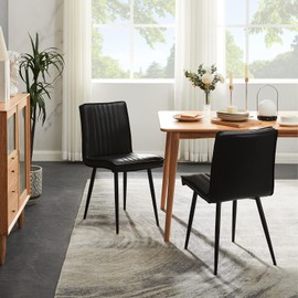 TUKAILAi Faux Leather Dining Chairs Set of 2, Mid Century Modern Leisure Chair, PU Upholstered Seat Side Chair with Metal Legs for Kitchen, Living Room, Lounge (Black)