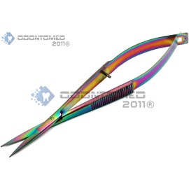 OdontoMed2011 4.5" Straight Stainless Steel Squeeze Scissors Multi Titanium Rainbow Color