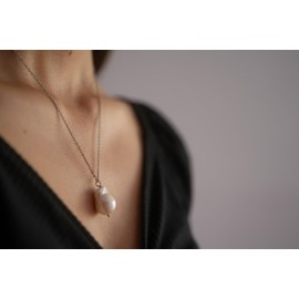 Anthony Vincent Collar/Colgante Perla Barroca con cadena de Plata. 925. Regalo para mujer con certificado de autenticidad!