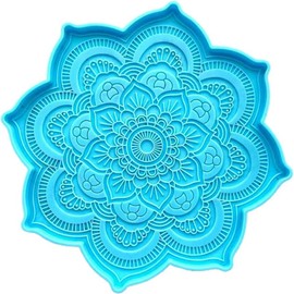 1 Pc Blue Exquisite Mandala Silicone Mold, Mandala Coaster Epoxy Resin Mold Flower Tray Cup Mat Casting Silicone Mould DIY Crafts Home Decoration Making Tools Sculpture Supplies, 4.7x4 inches