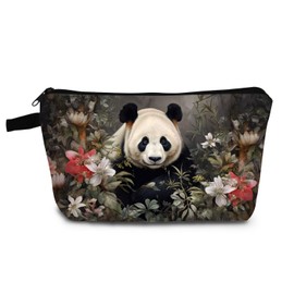 YULUENZE Giant Panda Gift Panda Pattern Makeup Bag Cute Small Organizer Bag with Zipper Floral Panda Cosmetic Bag Birthday Gifts for Panda Lovers Women Sisters Friends