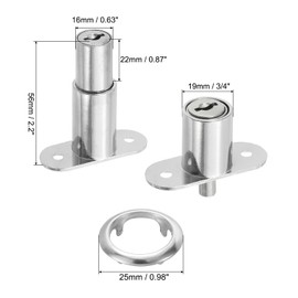 PATIKIL Push Plunger Lock, 6 Pack 22mm Cylinder Length 3/4" Cylinder Diameter Zinc Alloy Chrome Finish Desk Drawer Lock Keyed Different for File Cabinet Wardrobe Sliding Door