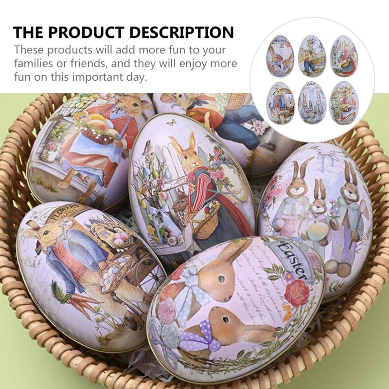 zalati Easter Bunny Tin Box, 6 Pieces Egg Shaped Candy