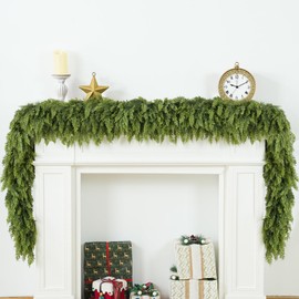 Giauma 6ft Christmas Cedar Garland - Realistic Faux Artificial Soft Thick Green Full Cedar Pine Garland for Fireplace Mantel Decor, Table, Doorframe Indoor Outdoor Holiday Decoration (1-Pcs)