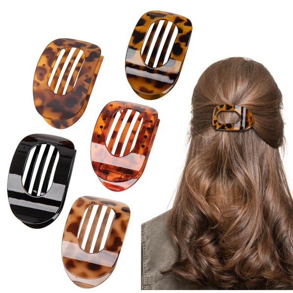 5 PCS Flat Round Hair Claw Clips for Women &