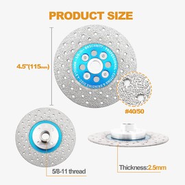 Diamond Granite Cutting Wheel,BRSCHNITT 2pcs 4-1/2 Inch 115mm Vacuum Brazed Angle Grinder Diamond Blade for Grinding Beveling Shaping Rounding Granite,Porcelain,Tile,Stone,Marble,Quartz
