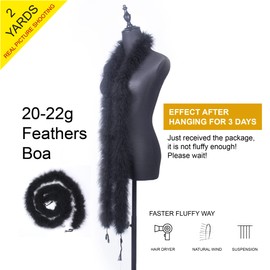 wangruida 2 Yards Fluffy Marabou Feather Boa for DIY Craft Sewing Trim Home Wedding Party Christmas Decoration (22g, Black)
