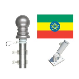 3x5 Ethiopia Flag and Flagpole Set International 3x5 foot Tanglefree Flag Pole Set Includes Flag 6 ft Pole and Bracket (Ethiopia Spinner Pole and Flag Set)