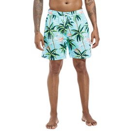 Vousetesunique Mens Swim Trunks Quick Dry Printed Board Short with Mesh Lining Funny Bathing Suits, Blue Coconut, X-Large