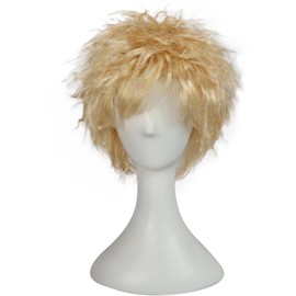BECULINA Kurze Brillantblonde Perücke mit Haarkappe Platin Stachelige Perücken mit Pony für Männer Kurze blonde Layered Perücken Unordentliche blonde Cosplay Haare für Weihnachtsfeier Kostüm Outfit