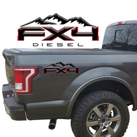 2 x Black & Red Matte FX4 Diesel 3D 2-Color Universal Truck Bed Vinyl Decal