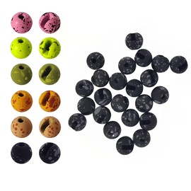 Aventik Mottled Tactical Slotted Tungsten Beads 25pcs Think Fast Think Deep Beads Fly Tying Materials Lure Jig 6 Colors / 5 Sizes for Fly Fishing Fanatic (3.0mm, Midnight Black/White)