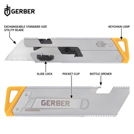 Gerber Gear EAB Slim Compact Utility Knife, Clips to Pocket or Keychain with Replaceable Blade with Bottle Opener for Everyday Carry, EDC Gear with Box Cutter Retractable, Silver