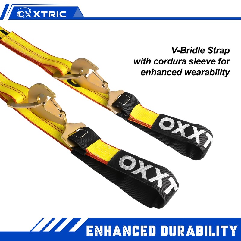 OXXTRIC V-Bridle Strap,2" x 4' Heavy Duty Tow Strap,D Ring