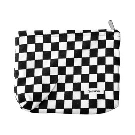 Tabanzhe Makeup Bag Checkered-Mini Cosmetic Pouch Portable Travel Toiletry Organizer Zipper Makeup Storage Bag for Women Girls