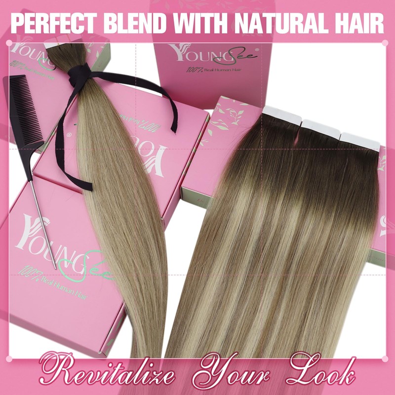 YoungSee Tape in Human Hair Extensions Balayage Invisible Tape in