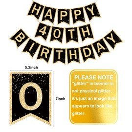 Zohokie Black and Gold 40th Birthday Decorations Party Supplies, Happy 40th Birthday Décor for Women or Men, Happy 40th Birthday Banner Hanging Swirls Balloons for Forty Years Old Birthday