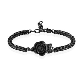 shajwo Cremation Jewelry Rose Flower Urn Bracelet for Human Ashes for Women Girl Adjustable Memorial Keepsake Link Bracelet,Black