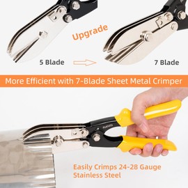 PLATATO Upgraded Version 7-Blade Duct Crimping Tool Sheet Metal Crimper HVAC Tools for 24-28 Gauge Duct Work Gutter Downspout and Stove Pipe