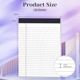 60 Sheets Legal Pads 8.5 x 11 Pack of 2 White Note Pads 8.5 x 11 Notepad 8.5 x 11 Perforated Writing Pads Lined Paper Pads Wide Ruled Pad of Paper 30 Sheets Notebook for Study, To-Do Lists, Office