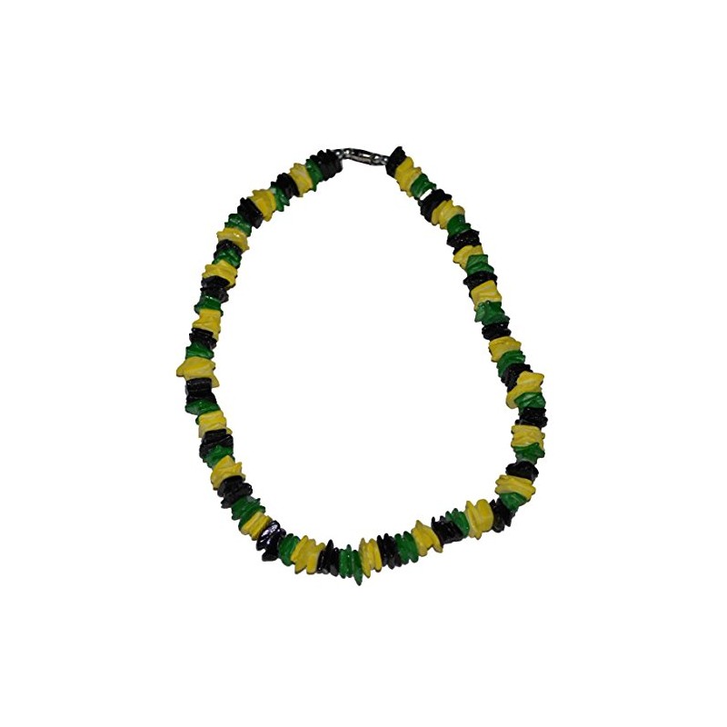 MM Real Chips Puka Shell Necklace 18" Jamaican Colors Black