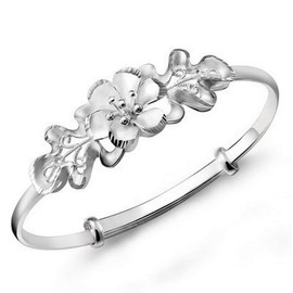 Lingduan 925 Sterling Silver Bangle Flower Bracelet Bauhinia Flower Bracelet Elegant Open Adjustable Bracelet for Women's Jewelry Chinese National Style